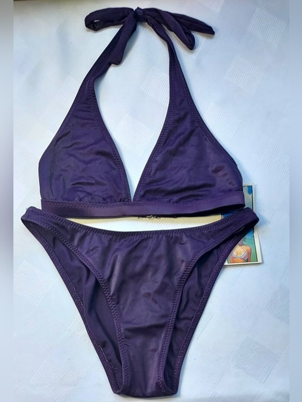 Roxy Vintage 90's Deep Purple/Plum Halter Triangle Bikini Set Size Small NWT
